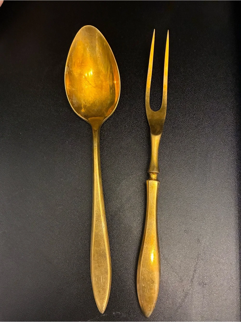 Vintage Dirilyte Gold Serving Set Spoon & Fork MCM Old Money Ralph Lauren Table